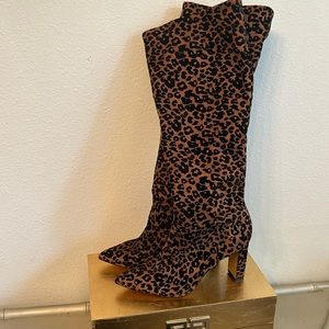 Leopard Suede Heeled Boots